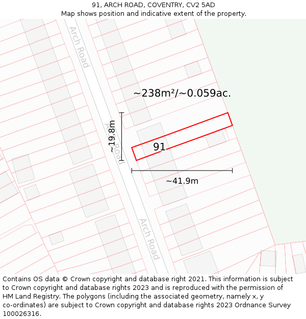 91, ARCH ROAD, COVENTRY, CV2 5AD: Plot and title map