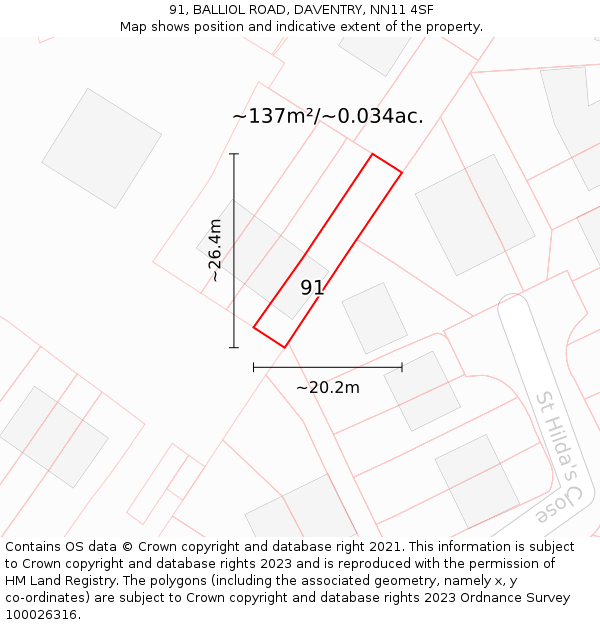 91, BALLIOL ROAD, DAVENTRY, NN11 4SF: Plot and title map
