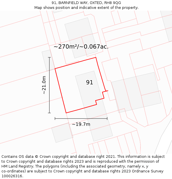 91, BARNFIELD WAY, OXTED, RH8 9QG: Plot and title map