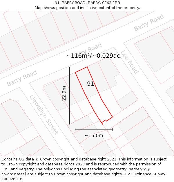 91, BARRY ROAD, BARRY, CF63 1BB: Plot and title map