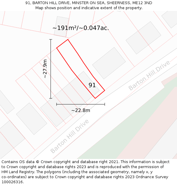 91, BARTON HILL DRIVE, MINSTER ON SEA, SHEERNESS, ME12 3ND: Plot and title map