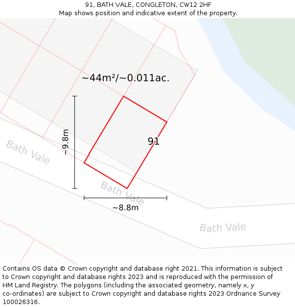 91, BATH VALE, CONGLETON, CW12 2HF: Plot and title map