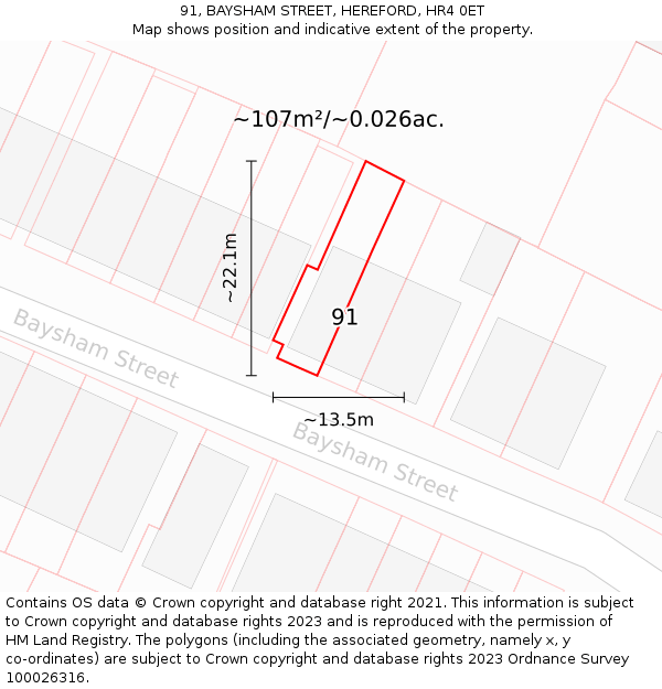 91, BAYSHAM STREET, HEREFORD, HR4 0ET: Plot and title map