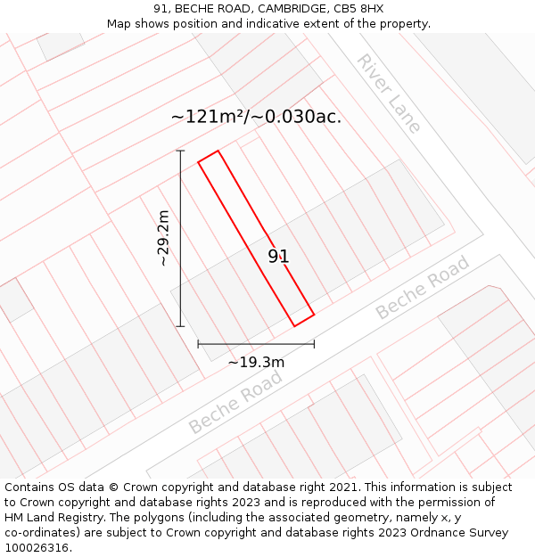 91, BECHE ROAD, CAMBRIDGE, CB5 8HX: Plot and title map