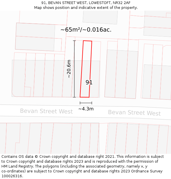 91, BEVAN STREET WEST, LOWESTOFT, NR32 2AF: Plot and title map