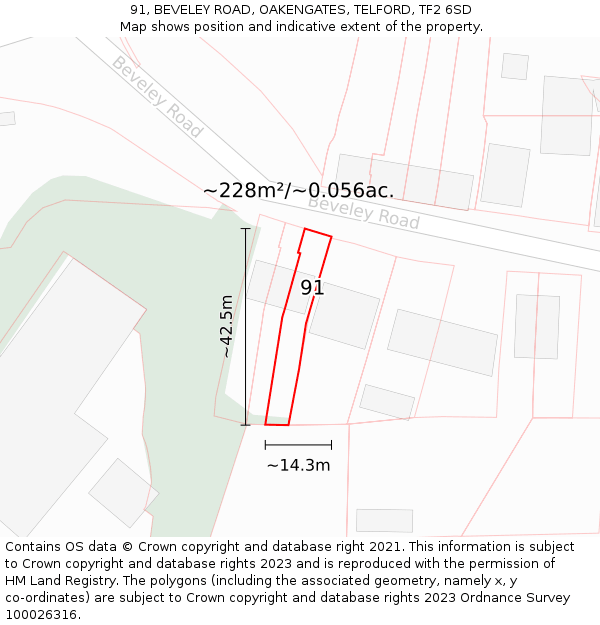 91, BEVELEY ROAD, OAKENGATES, TELFORD, TF2 6SD: Plot and title map