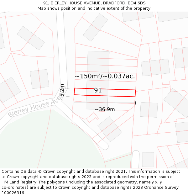 91, BIERLEY HOUSE AVENUE, BRADFORD, BD4 6BS: Plot and title map