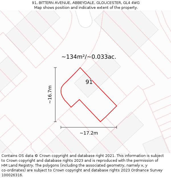 91, BITTERN AVENUE, ABBEYDALE, GLOUCESTER, GL4 4WG: Plot and title map