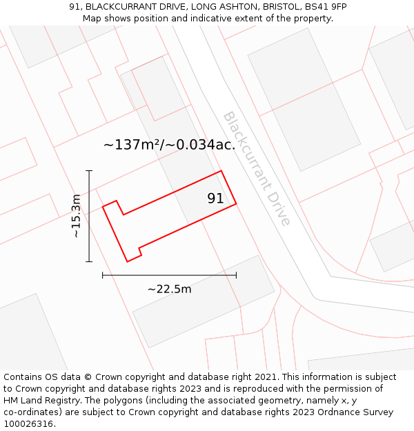 91, BLACKCURRANT DRIVE, LONG ASHTON, BRISTOL, BS41 9FP: Plot and title map