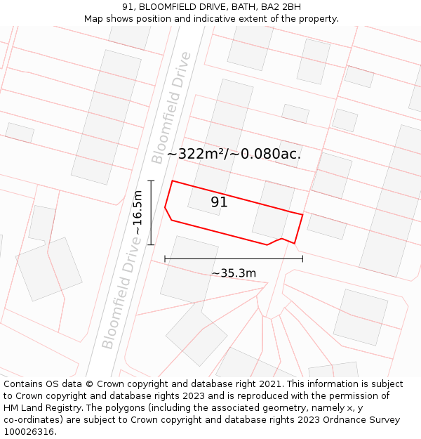 91, BLOOMFIELD DRIVE, BATH, BA2 2BH: Plot and title map