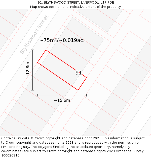 91, BLYTHSWOOD STREET, LIVERPOOL, L17 7DE: Plot and title map