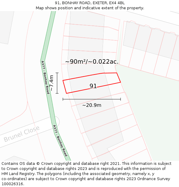 91, BONHAY ROAD, EXETER, EX4 4BL: Plot and title map