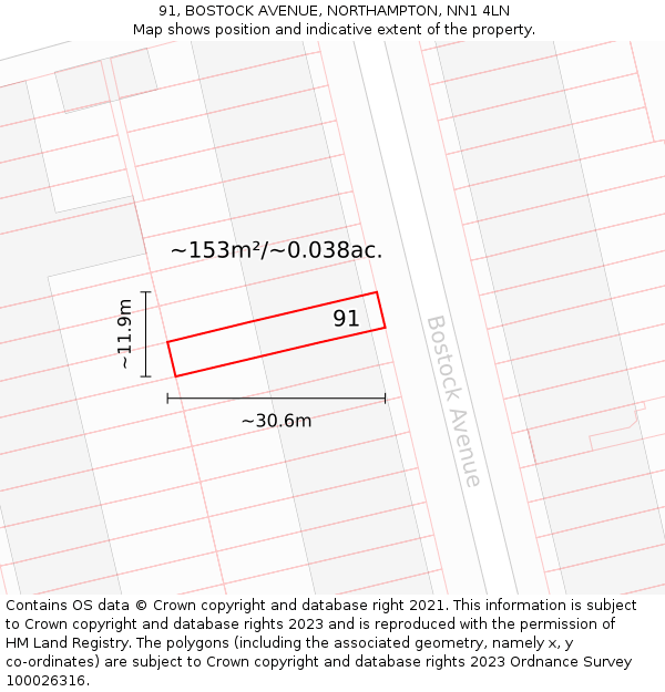91, BOSTOCK AVENUE, NORTHAMPTON, NN1 4LN: Plot and title map