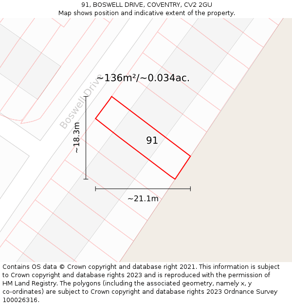 91, BOSWELL DRIVE, COVENTRY, CV2 2GU: Plot and title map