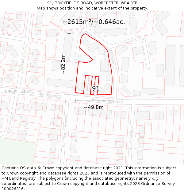 91, BRICKFIELDS ROAD, WORCESTER, WR4 9TR: Plot and title map