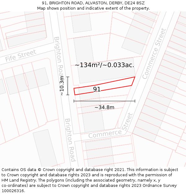 91, BRIGHTON ROAD, ALVASTON, DERBY, DE24 8SZ: Plot and title map