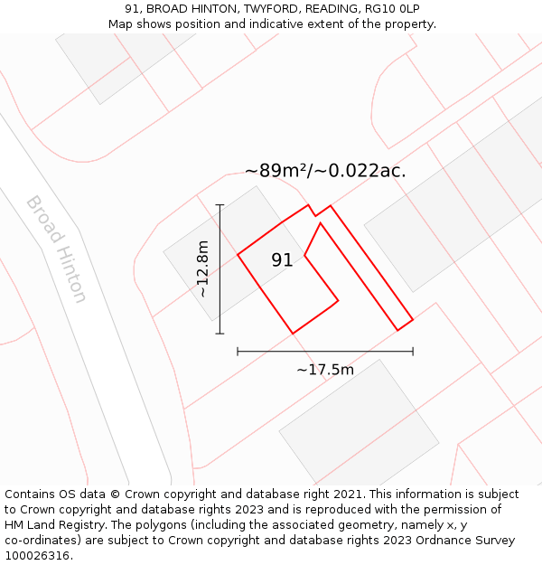 91, BROAD HINTON, TWYFORD, READING, RG10 0LP: Plot and title map
