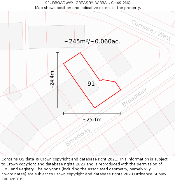 91, BROADWAY, GREASBY, WIRRAL, CH49 2NQ: Plot and title map
