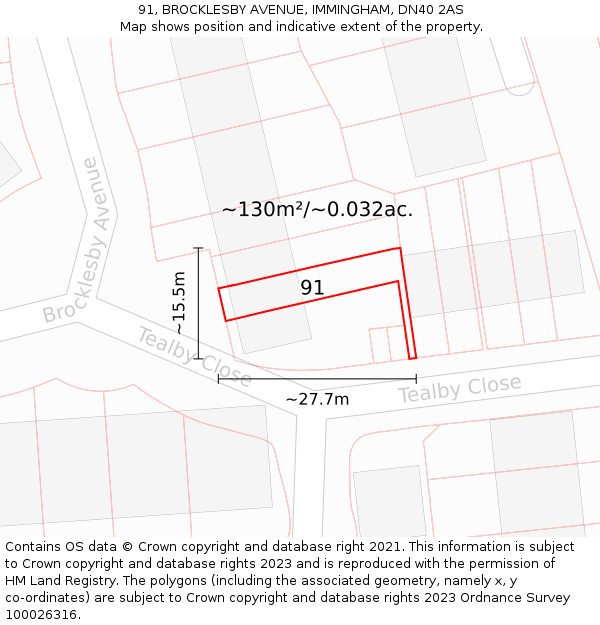 91, BROCKLESBY AVENUE, IMMINGHAM, DN40 2AS: Plot and title map