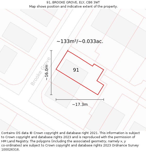 91, BROOKE GROVE, ELY, CB6 3WT: Plot and title map