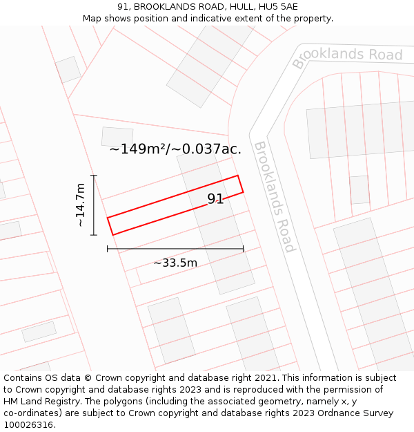 91, BROOKLANDS ROAD, HULL, HU5 5AE: Plot and title map
