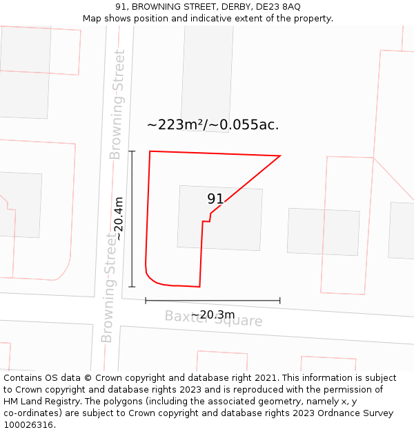 91, BROWNING STREET, DERBY, DE23 8AQ: Plot and title map