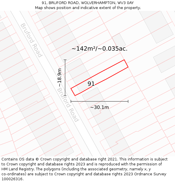 91, BRUFORD ROAD, WOLVERHAMPTON, WV3 0AY: Plot and title map