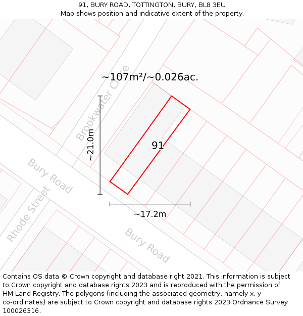 91, BURY ROAD, TOTTINGTON, BURY, BL8 3EU: Plot and title map