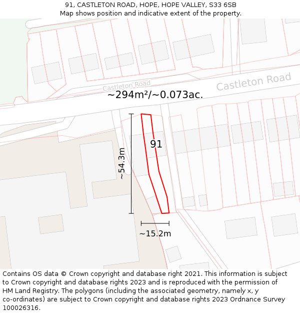 91, CASTLETON ROAD, HOPE, HOPE VALLEY, S33 6SB: Plot and title map