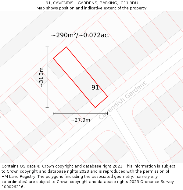 91, CAVENDISH GARDENS, BARKING, IG11 9DU: Plot and title map