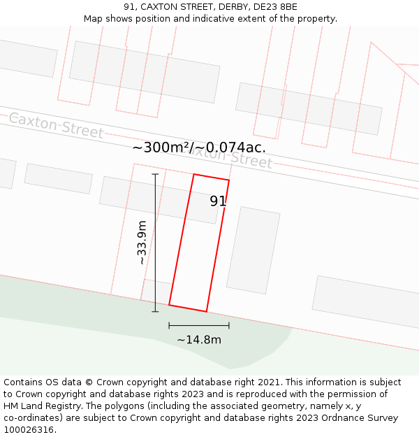 91, CAXTON STREET, DERBY, DE23 8BE: Plot and title map
