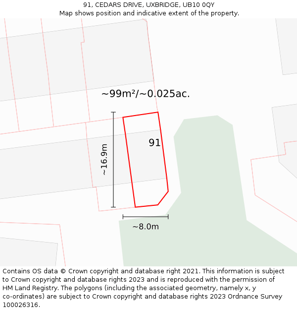 91, CEDARS DRIVE, UXBRIDGE, UB10 0QY: Plot and title map