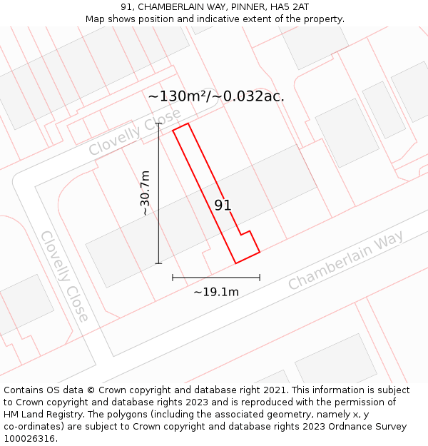 91, CHAMBERLAIN WAY, PINNER, HA5 2AT: Plot and title map