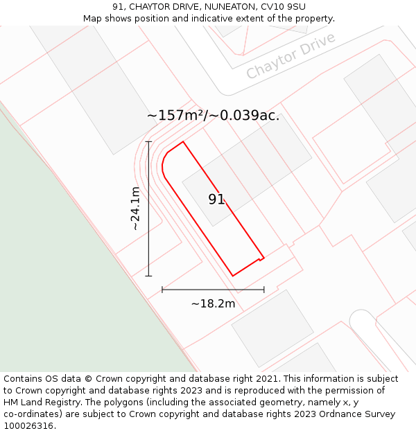 91, CHAYTOR DRIVE, NUNEATON, CV10 9SU: Plot and title map