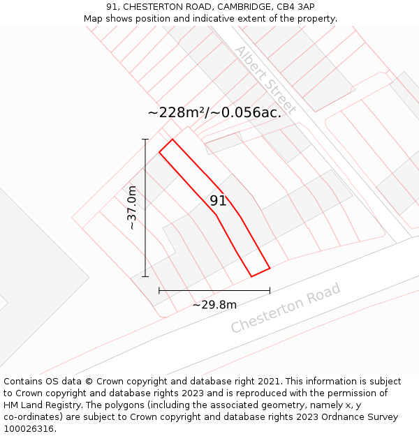 91, CHESTERTON ROAD, CAMBRIDGE, CB4 3AP: Plot and title map