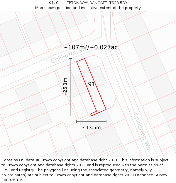 91, CHILLERTON WAY, WINGATE, TS28 5DY: Plot and title map