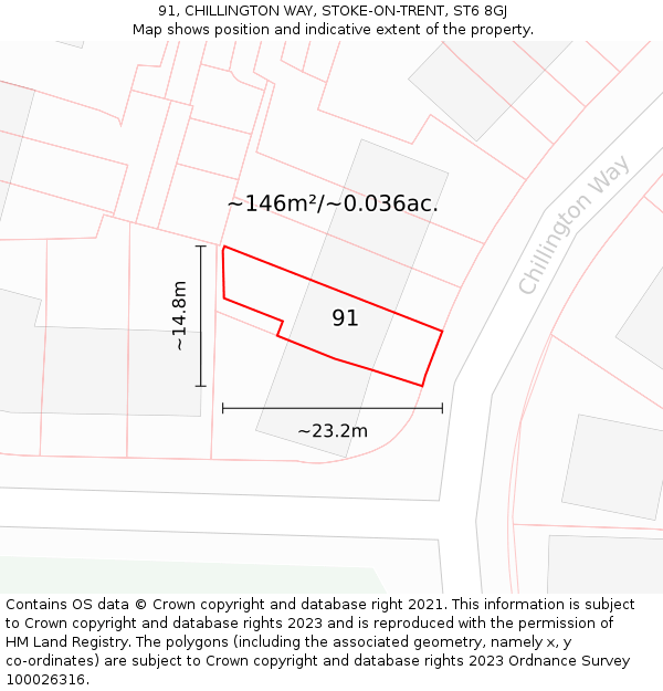 91, CHILLINGTON WAY, STOKE-ON-TRENT, ST6 8GJ: Plot and title map