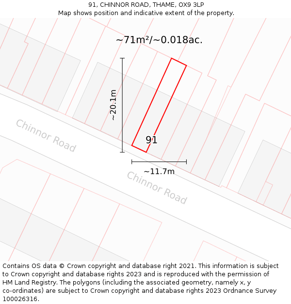 91, CHINNOR ROAD, THAME, OX9 3LP: Plot and title map