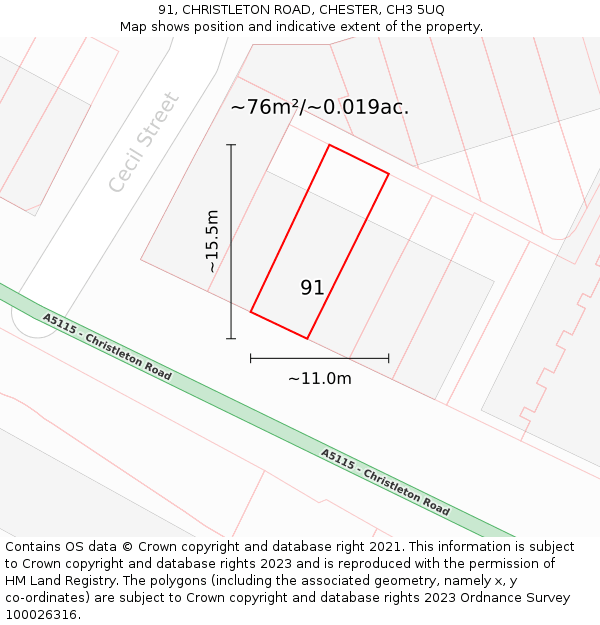 91, CHRISTLETON ROAD, CHESTER, CH3 5UQ: Plot and title map