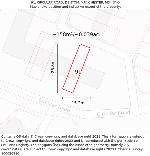 91, CIRCULAR ROAD, DENTON, MANCHESTER, M34 6NQ: Plot and title map