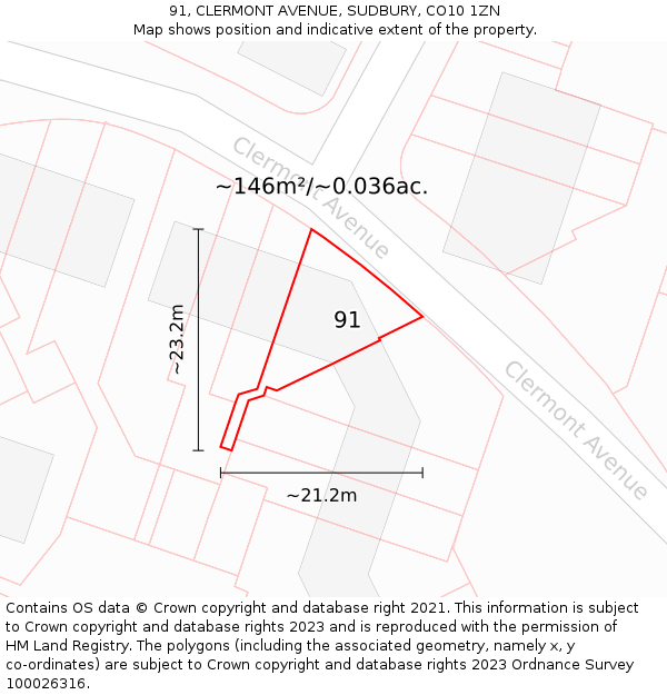 91, CLERMONT AVENUE, SUDBURY, CO10 1ZN: Plot and title map