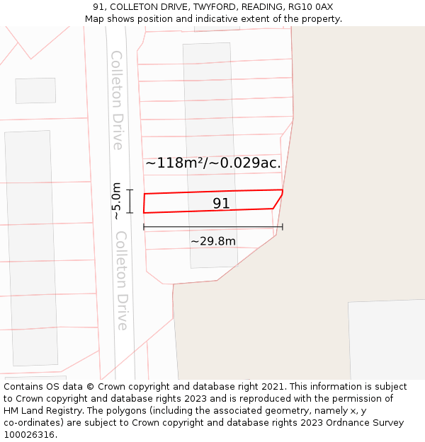 91, COLLETON DRIVE, TWYFORD, READING, RG10 0AX: Plot and title map