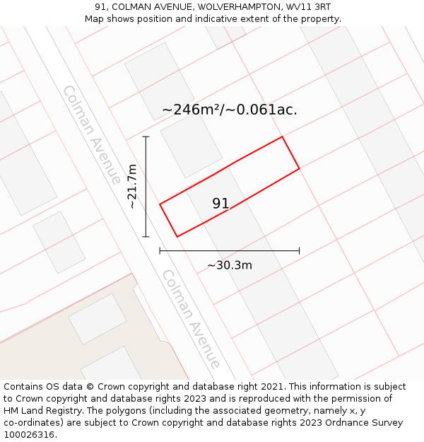 91, COLMAN AVENUE, WOLVERHAMPTON, WV11 3RT: Plot and title map