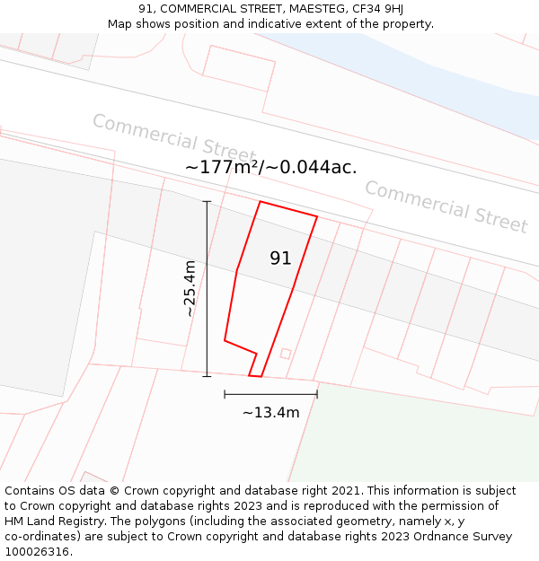 91, COMMERCIAL STREET, MAESTEG, CF34 9HJ: Plot and title map