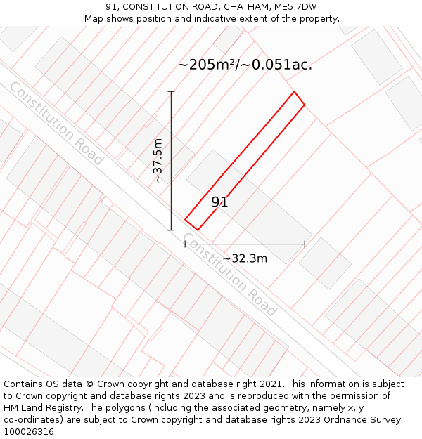 91, CONSTITUTION ROAD, CHATHAM, ME5 7DW: Plot and title map