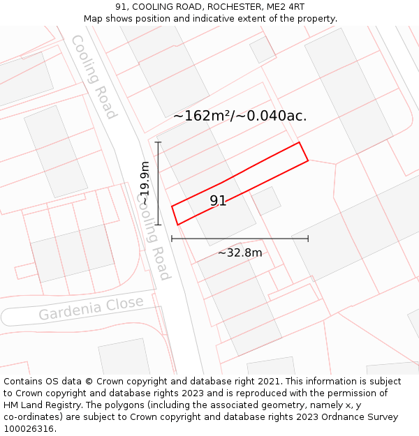 91, COOLING ROAD, ROCHESTER, ME2 4RT: Plot and title map