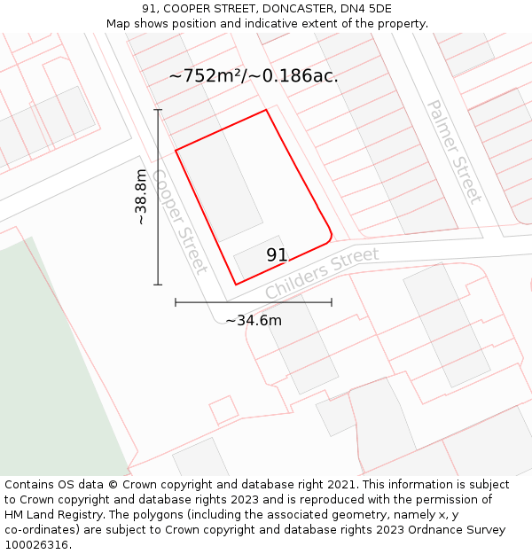 91, COOPER STREET, DONCASTER, DN4 5DE: Plot and title map