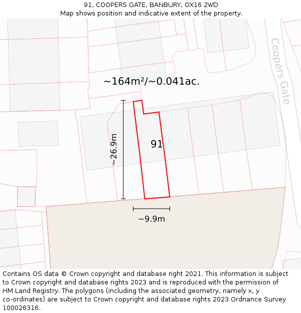 91, COOPERS GATE, BANBURY, OX16 2WD: Plot and title map