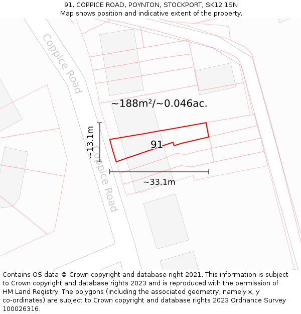 91, COPPICE ROAD, POYNTON, STOCKPORT, SK12 1SN: Plot and title map