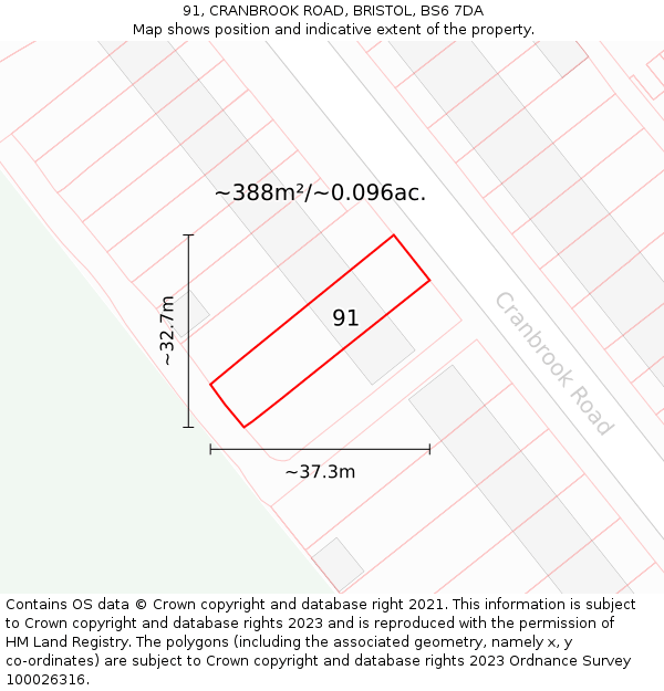 91, CRANBROOK ROAD, BRISTOL, BS6 7DA: Plot and title map